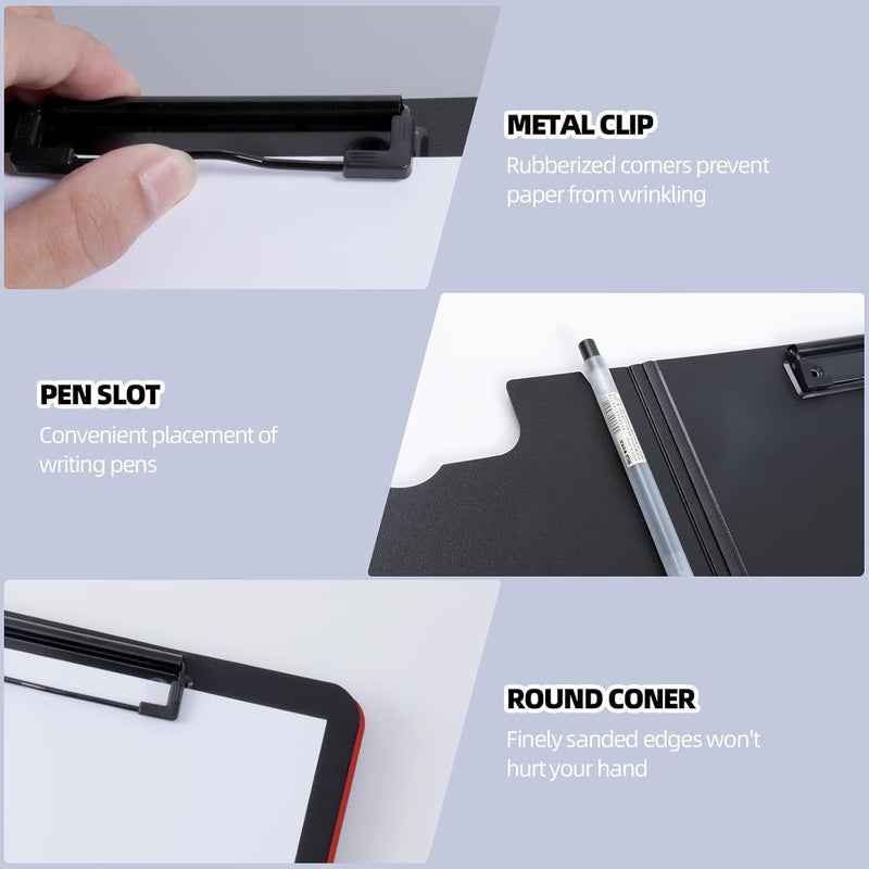 FRETONBA Clipboard Folder, 2 Pcs A4 Foldable Clipboard with Horizontal and Vertical Double Metal Clips, 360 Degree Foldable Binder Clipboards with Pen Holder, File Cover Work Folder Clipboards, Red - Image 3